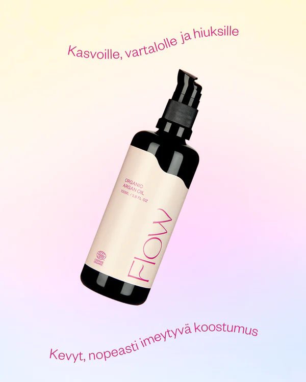 Flow Cosmetics Argan Oil ihonhoitoöljy kasvoille, vartalolle ja hiuksille, 100 ml - 4Organic Store (Luomukaista)