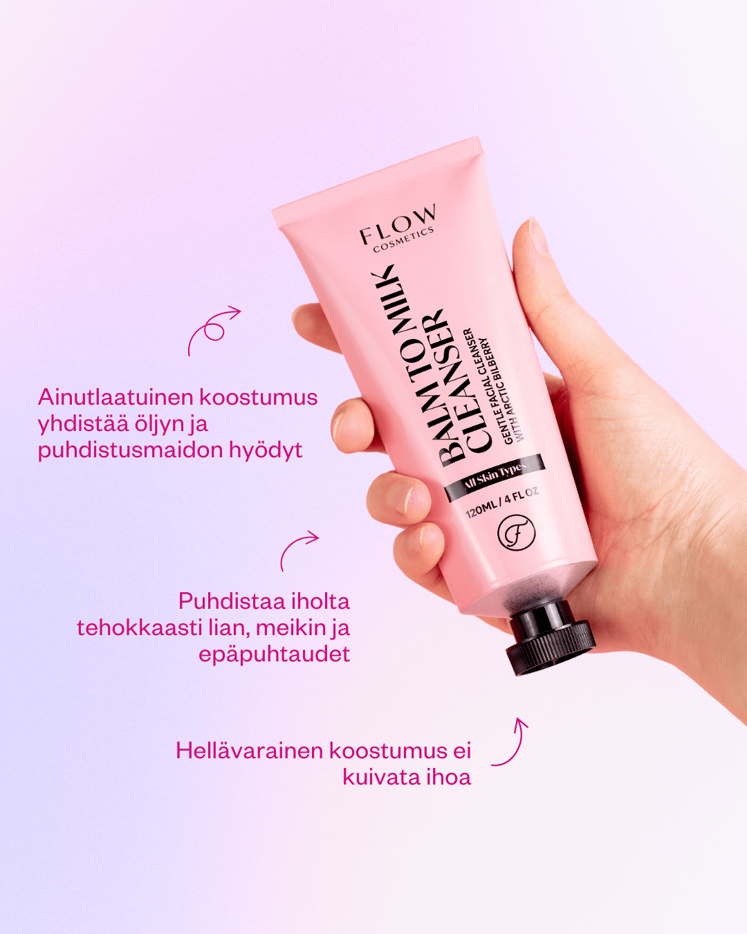 Flow Cosmetics Balm to Milk puhdistusbalmi kaikille ihotyypeille, 120 ml - 4Organic Store (Luomukaista)