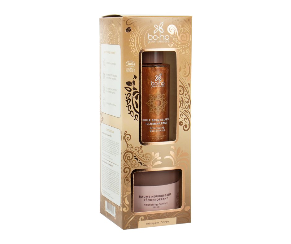 JOULU 2024! Boho Lahjapakkaus, sisältää vartalobalmin 150 ml & kimalleöljyn 100ml - 4Organic Store (Luomukaista)