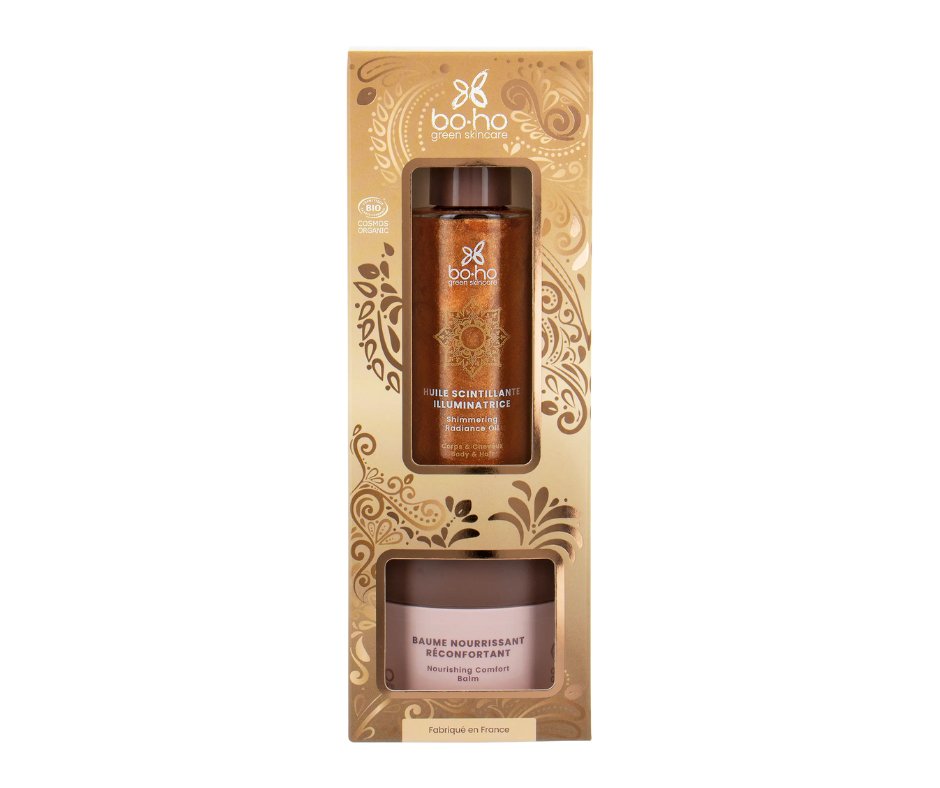 JOULU 2024! Boho Lahjapakkaus, sisältää vartalobalmin 150 ml & kimalleöljyn 100ml - 4Organic Store (Luomukaista)