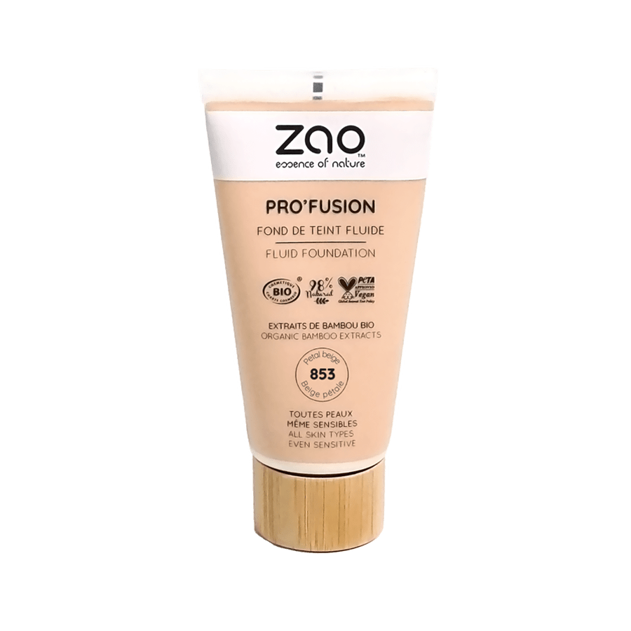 UUTUUS! Zao Make - Up Pro'Fusion Fluid Foundation nestemäinen meikkivoide, 853 Beige Petale 30 ml - 4Organic Store (Luomukaista)