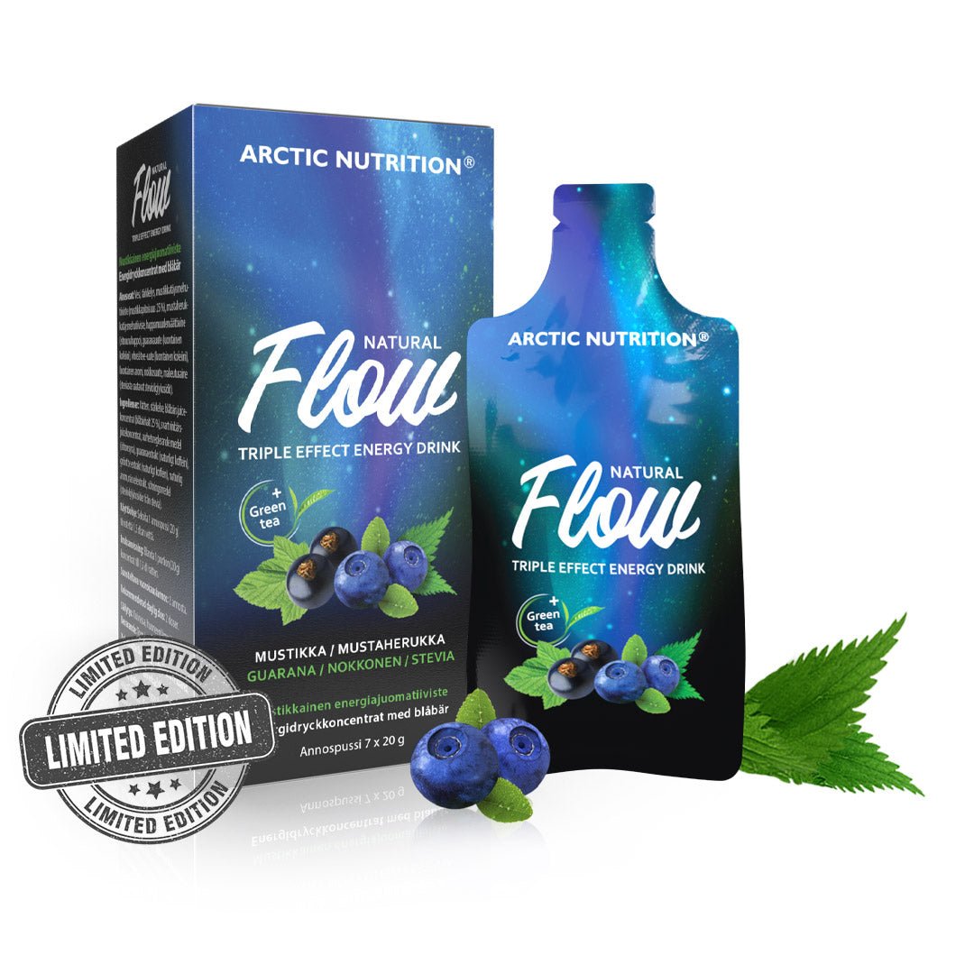 Arctic Nutrition Flow-juoma - Uutuusmaku mustikka! - energiaa, rasvanpolttoa ja solusuojaa! - 4Organic Store (Luomukaista)