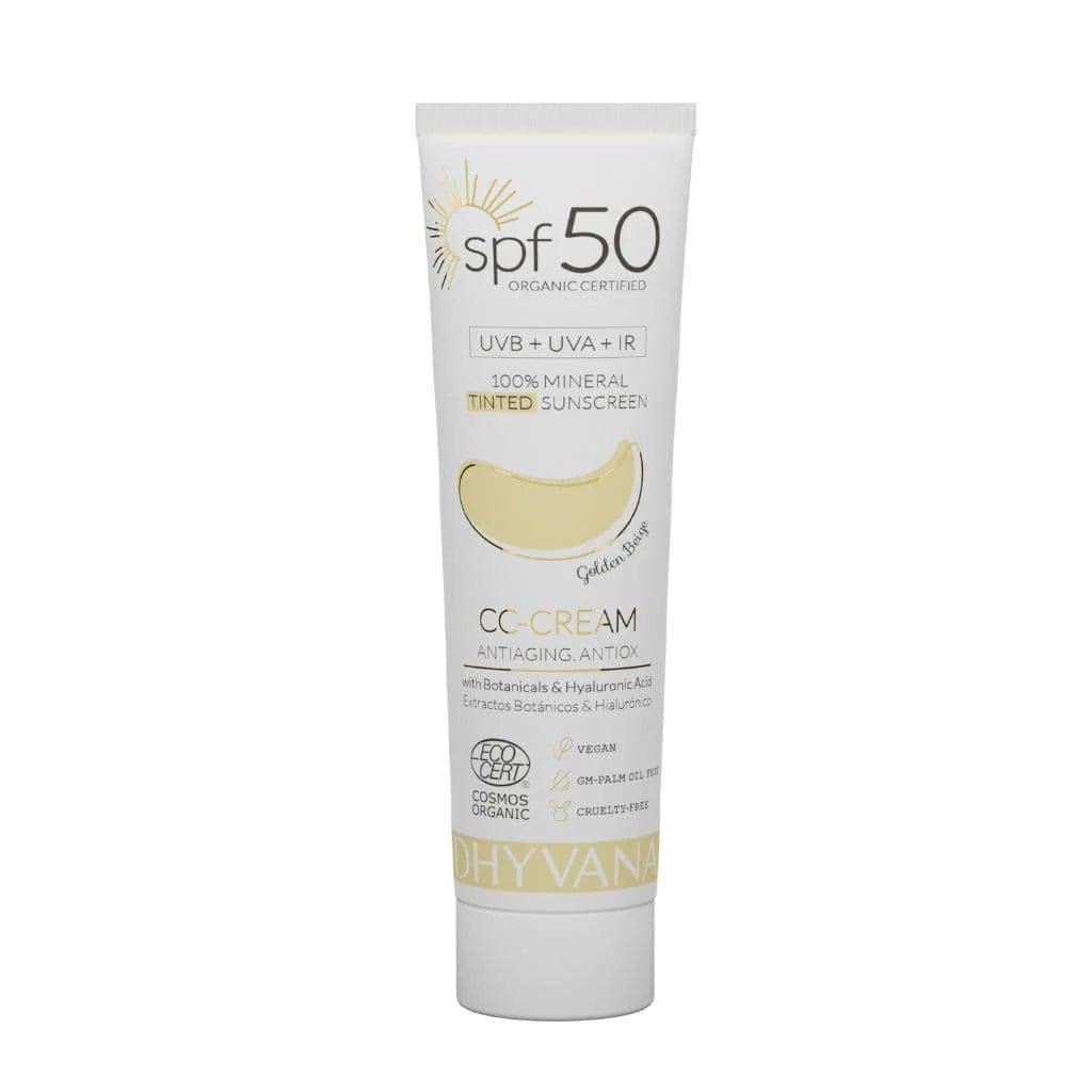 Dhyvana sävyttävä aurinkosuoja kasvoille SPF50, Golden Beige, 50 ml - 4Organic Store (Luomukaista)