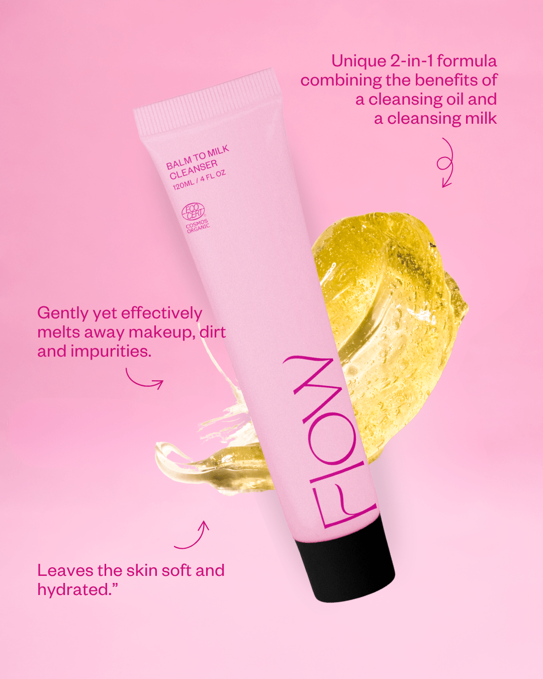 Flow Cosmetics Balm to Milk puhdistusbalmi kaikille ihotyypeille, 120 ml - 4Organic Store (Luomukaista)