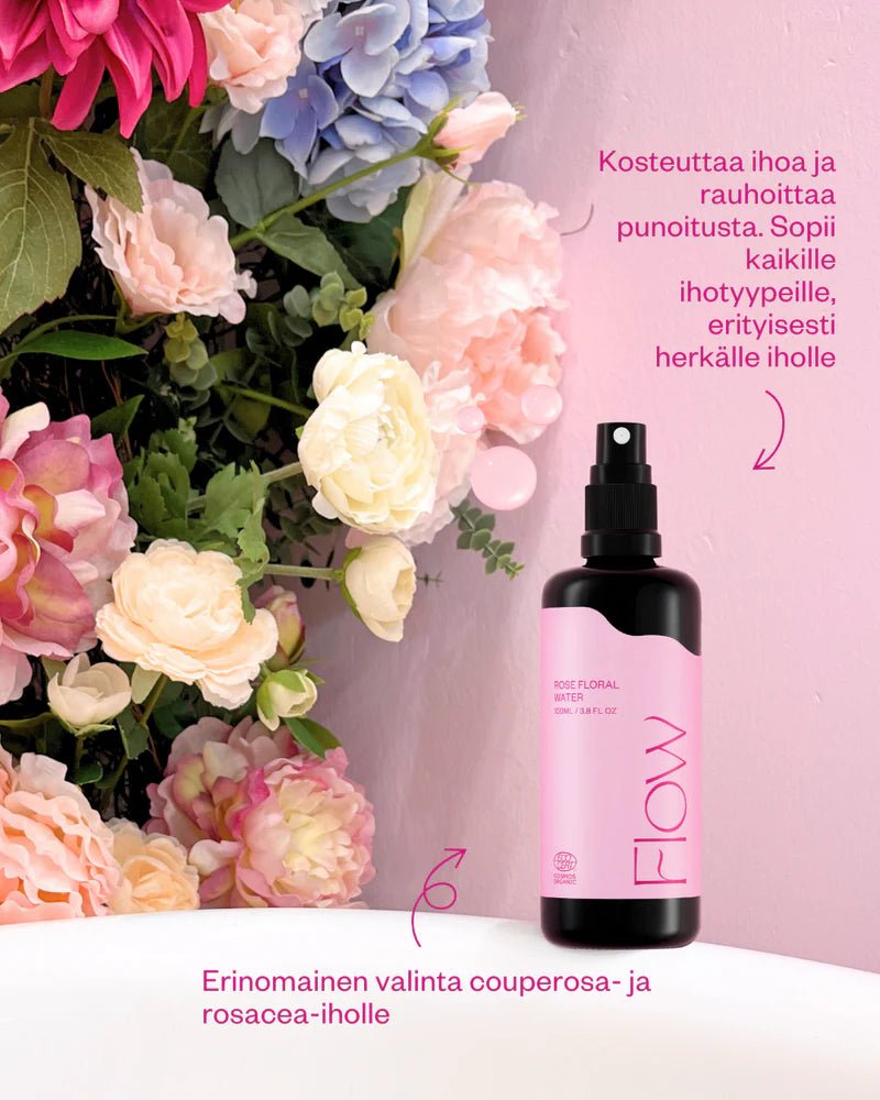 Flow Cosmetics Rose Floral Water 100ml - 4Organic Store (Luomukaista)