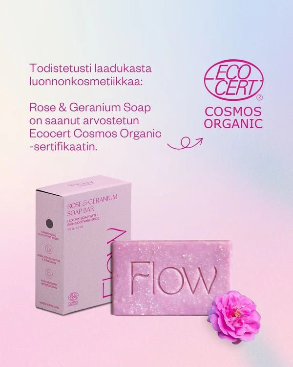 Flow Cosmetics Rose & Geranium palasaippua - 4Organic Store (Luomukaista)