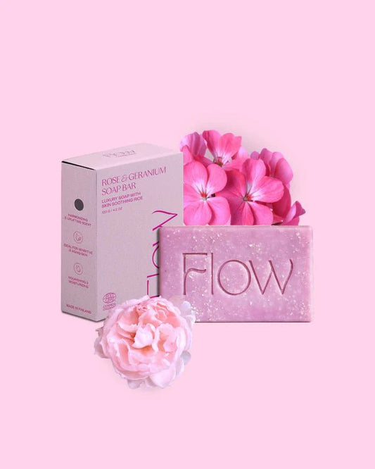 Flow Cosmetics Rose & Geranium palasaippua - 4Organic Store (Luomukaista)