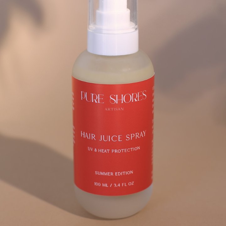 KESÄ 2024! SUMMER EDITION! Pure Shores Hair Juice Spray, UV and Heat protection, hoitosuihke 100ml - 4Organic Store (Luomukaista)