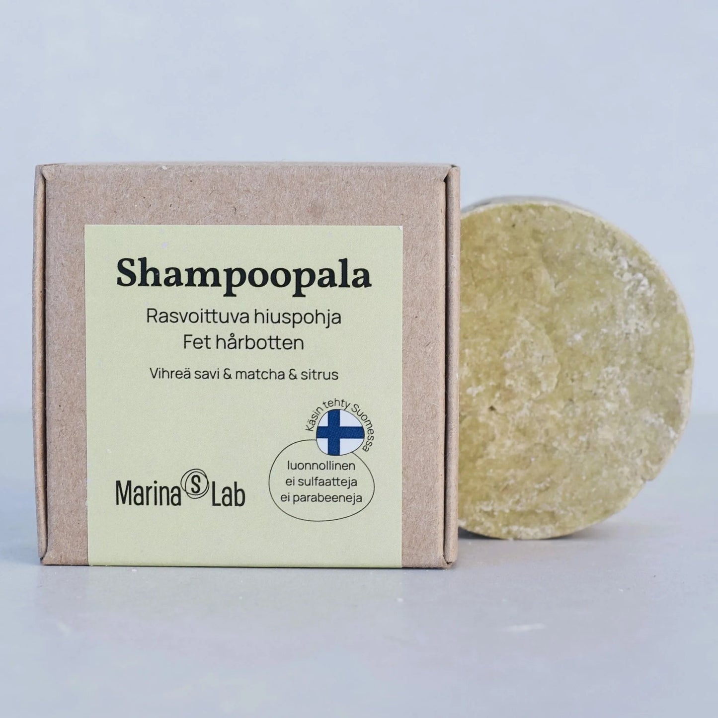 Marina's Lab Shampoopala Vihreä Savi & Matcha & Sitrus, rasvoittuvalle hiuspohjalle - 4Organic Store (Luomukaista)