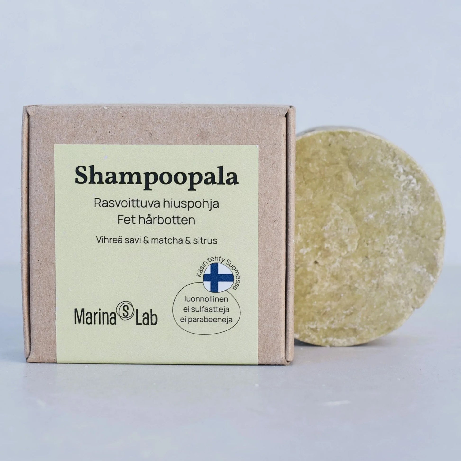 Marina's Lab Shampoopala Vihreä Savi & Matcha & Sitrus, rasvoittuvalle hiuspohjalle - 4Organic Store (Luomukaista)