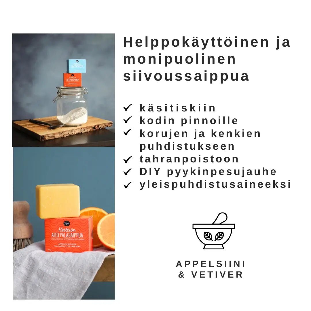 Sopo Soap Keittiön Aito Palasaippua Appelsiini ja Vetiverjuuri - 4Organic Store (Luomukaista)