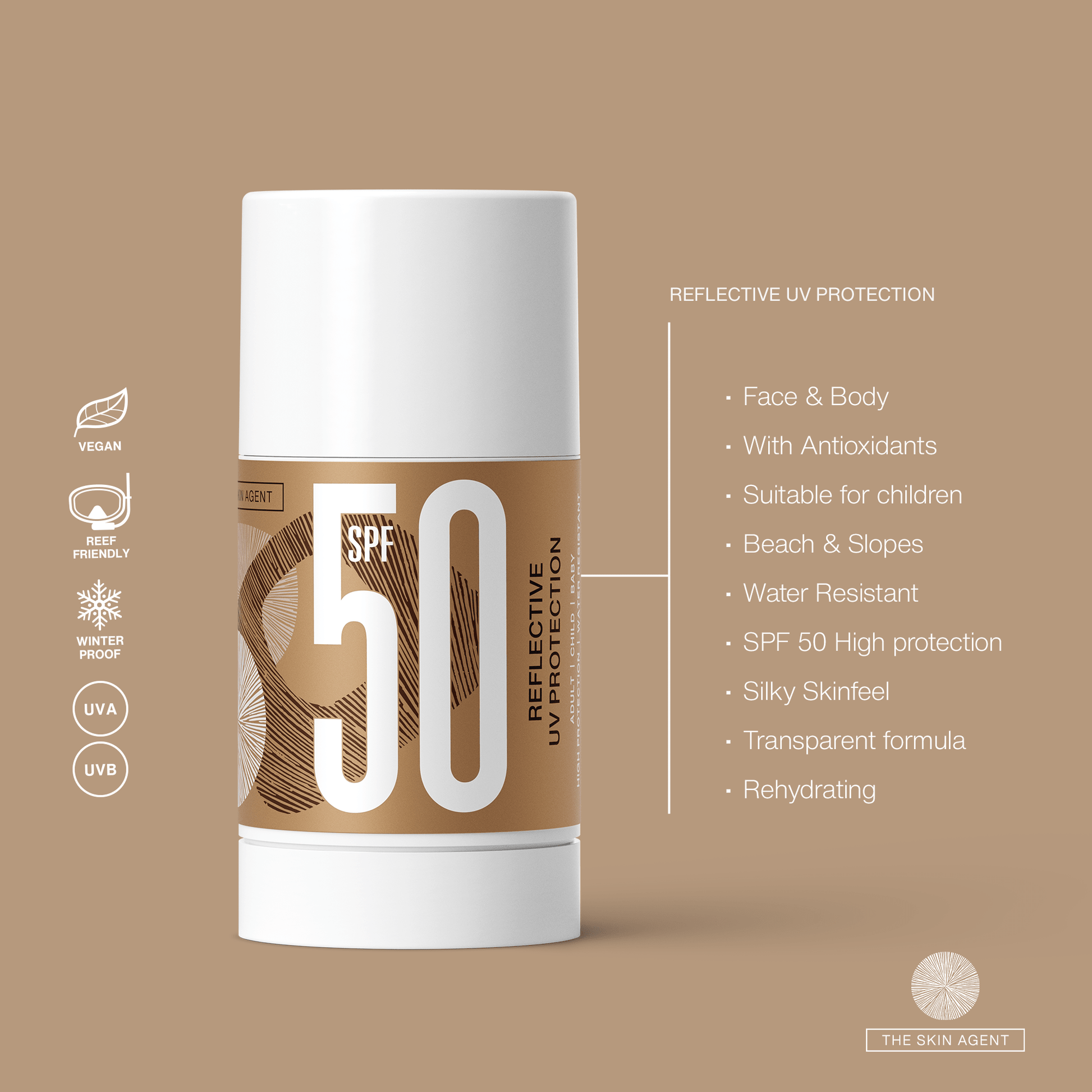 UUTUUS! The Skin Agent UV Protection SPF 50 aurinkosuojapuikko - 4Organic Store (Luomukaista)